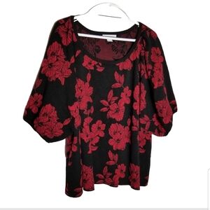 Liz Claiborne Sweater Women's Size 4X Red Black Metallic Floral Pullover